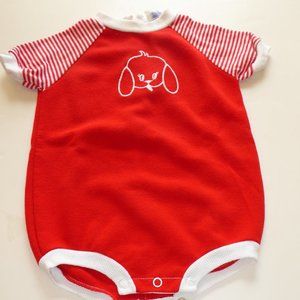 Vintage Baby Boy Red & White Knit One-Piece Embroiderd Dog Romper Outfit 12 Mon